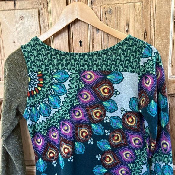 Luna Claire Small Sweater Dress Printed Peacock Colorful Mandala Boho Longsleeve - Picture 10 of 12
